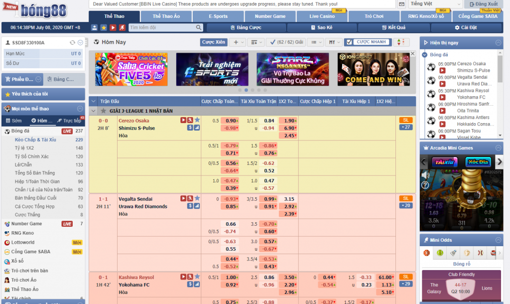 tỷ lệ cược bong88