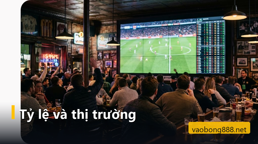 Màn hình lớn chiếu trận bóng cùng bảng tỷ lệ cược trong quán thể thao